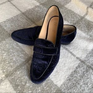 Anthropologie Billy Ella Blue Velvet Loafers